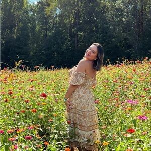Spell Floral Maxi Dress in Cream and Brown